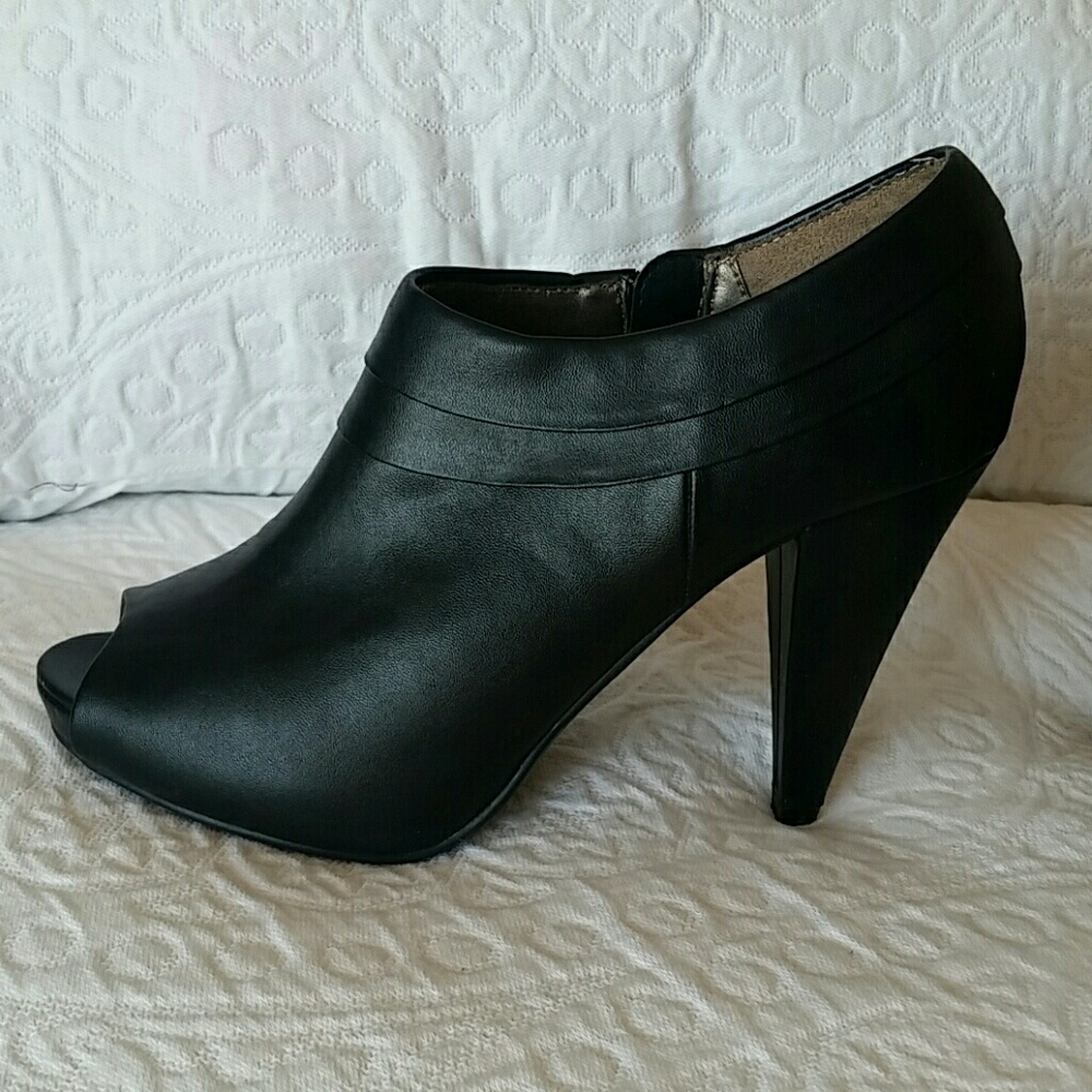 Report Black Peep-Toe Ankle Booties